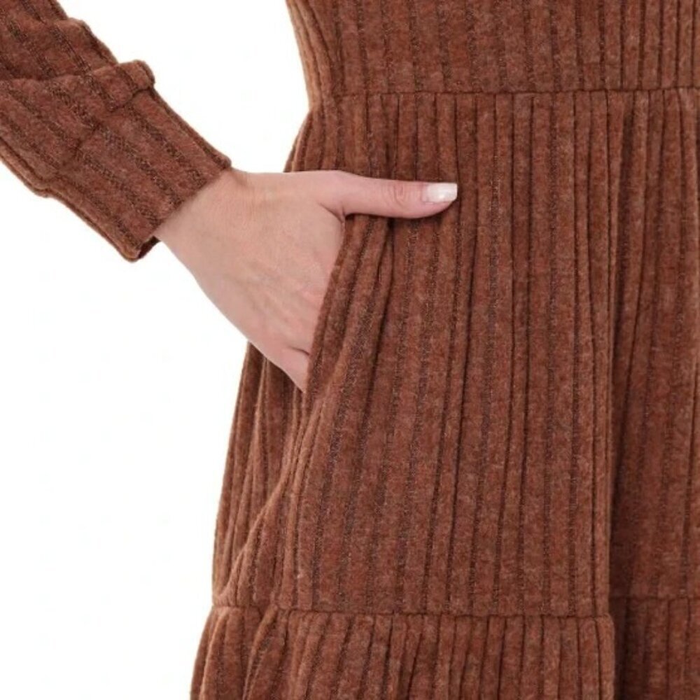 NEW Frye Women's S Ribbed Knit Mini Dress Rust Long sleeve - Picture 5 of 13